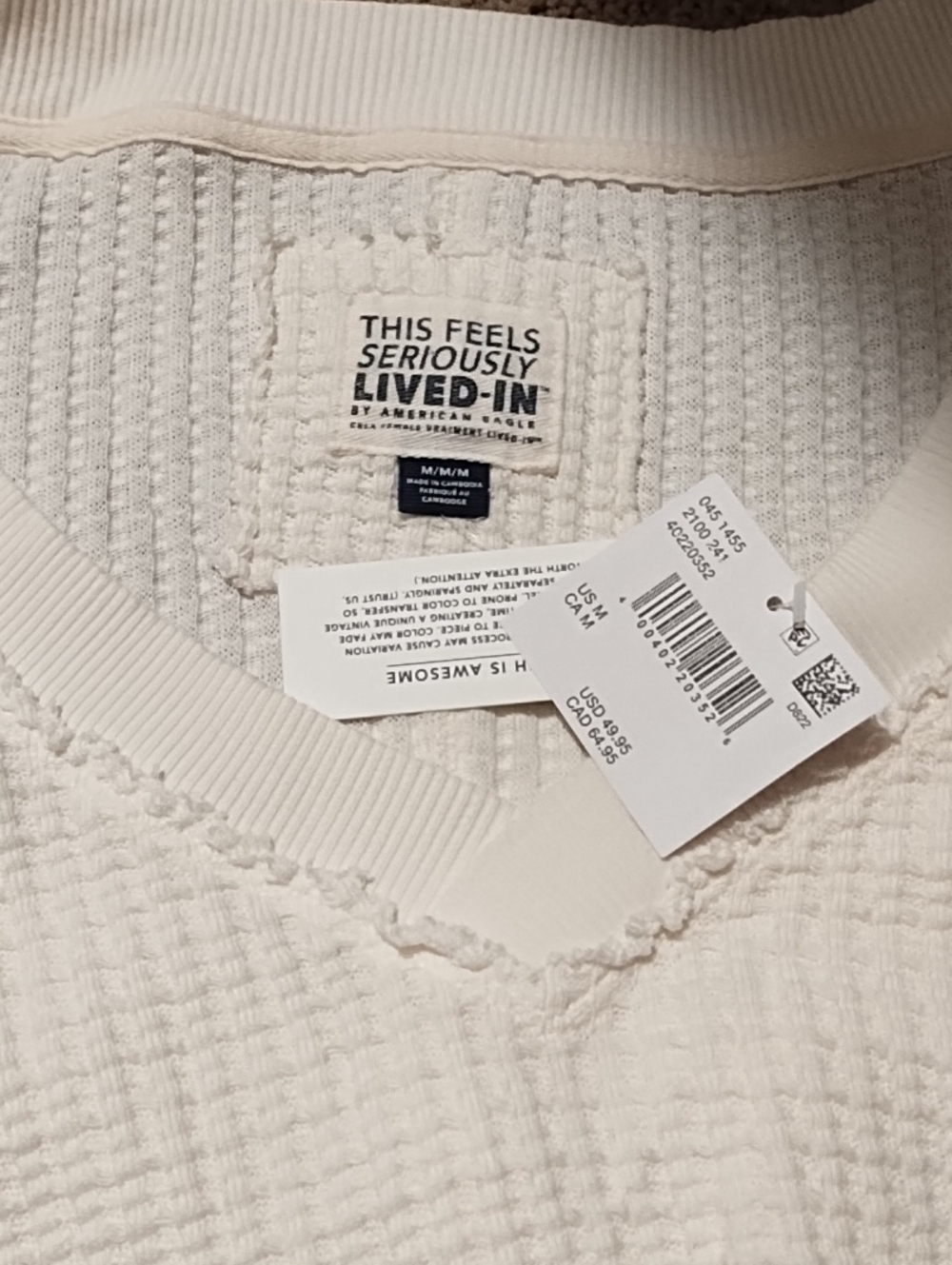 American Eagle Big Hug Waffle V Neck Sweatshirt NWT! - Picture 6 of 9